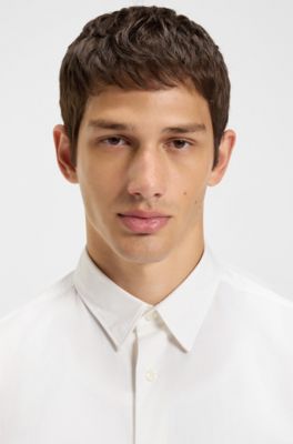 Relaxed-fit shirt in stretch-cotton canvas, White