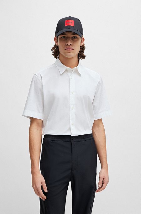Relaxed-fit shirt in stretch-cotton canvas, White