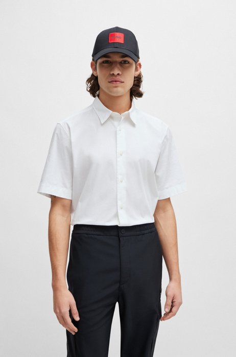 Relaxed-fit shirt in peached stretch cotton, White