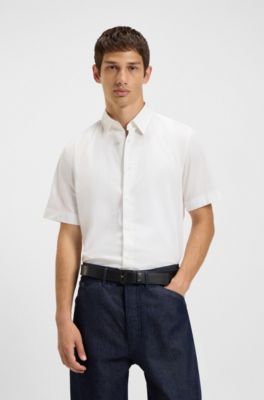 Relaxed-fit shirt in stretch-cotton canvas, White