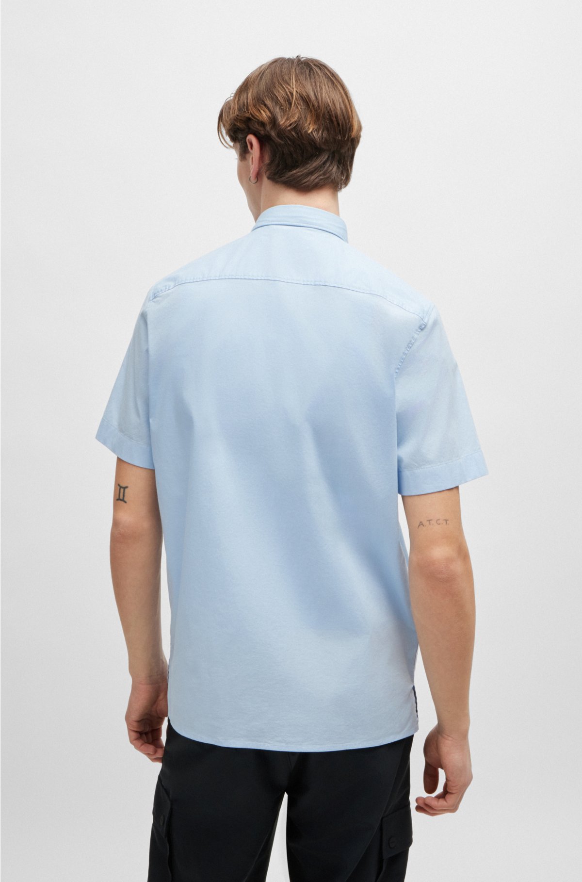 Relaxed-fit shirt in stretch-cotton canvas, Light Blue