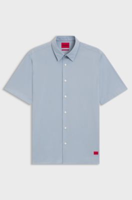 Chemise coupe d&eacute;contract&eacute;e en toile de coton stretch, bleu clair