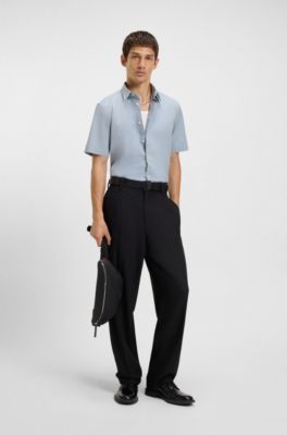 Relaxed-fit shirt in stretch-cotton canvas, Light Blue