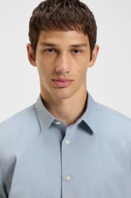 Relaxed-fit shirt in stretch-cotton canvas, Light Blue
