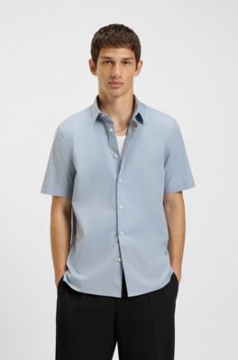 Relaxed-fit shirt in stretch-cotton canvas, Light Blue