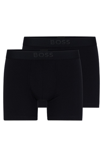 BOSS 博斯徽标装饰弹力莫代尔平角内裤两件装,  001_Black