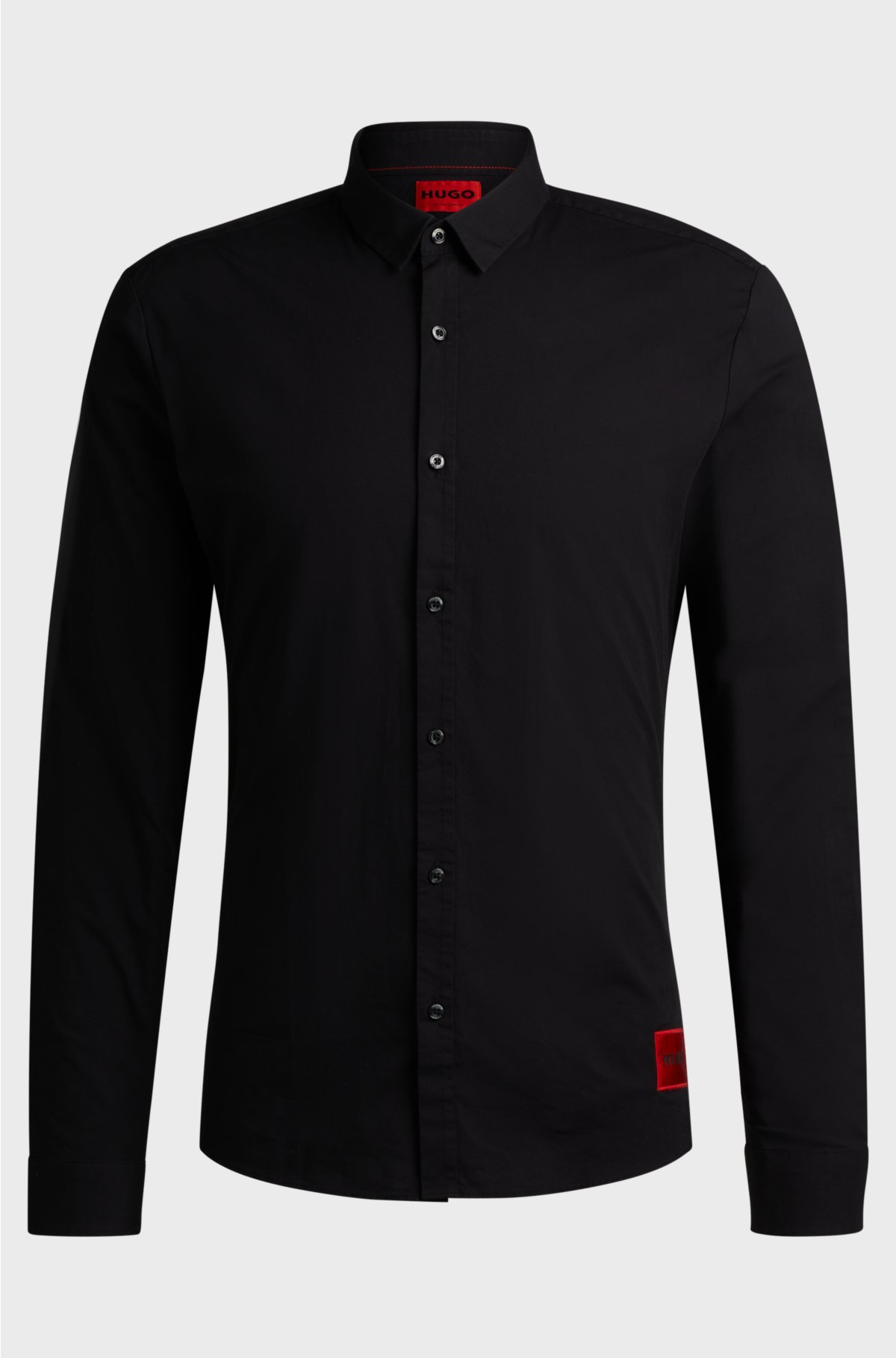 Extra-slim-fit shirt in stretch-cotton canvas, Black