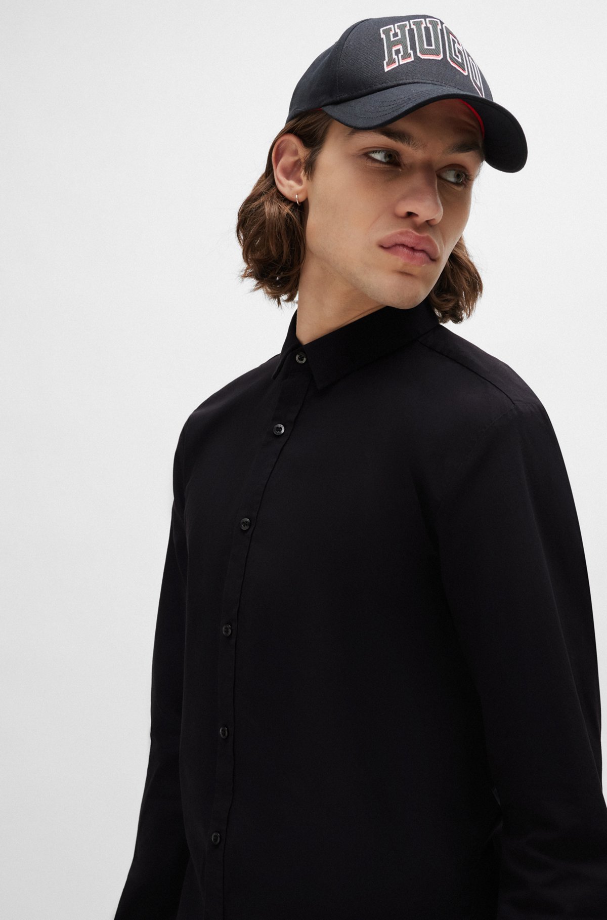Extra-slim-fit shirt in stretch-cotton canvas, Black