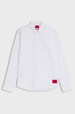 Extra slim fit skjorte i bomuldskanvas med str&aelig;k, Hvid