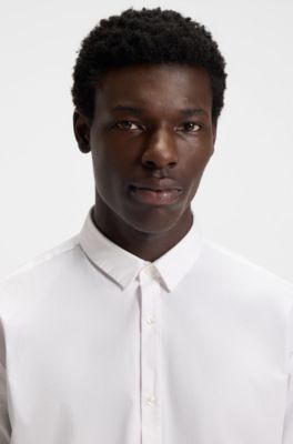 Camisa extra slim fit de lona de algod&oacute;n el&aacute;stico, Blanco