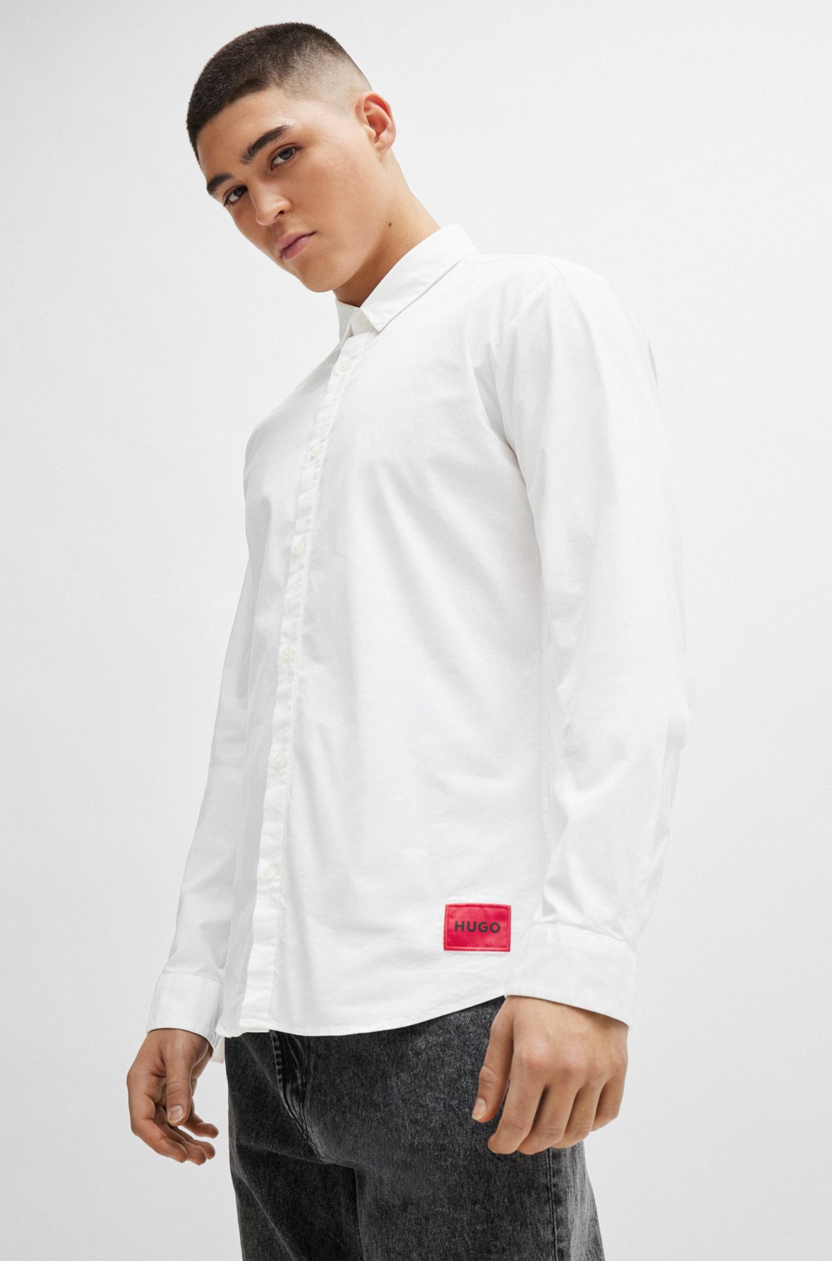 Extra-slim-fit shirt in stretch-cotton canvas, White