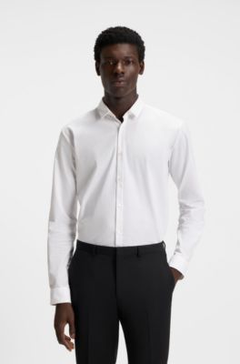 Extra slim fit skjorte i bomuldskanvas med str&aelig;k, Hvid