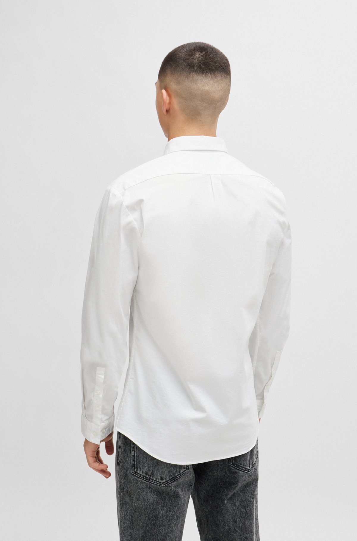 Extra-slim-fit shirt in stretch-cotton canvas, White