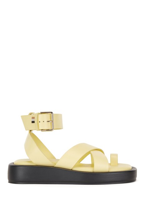 Italian-leather sandals with thick upper straps, Yellow