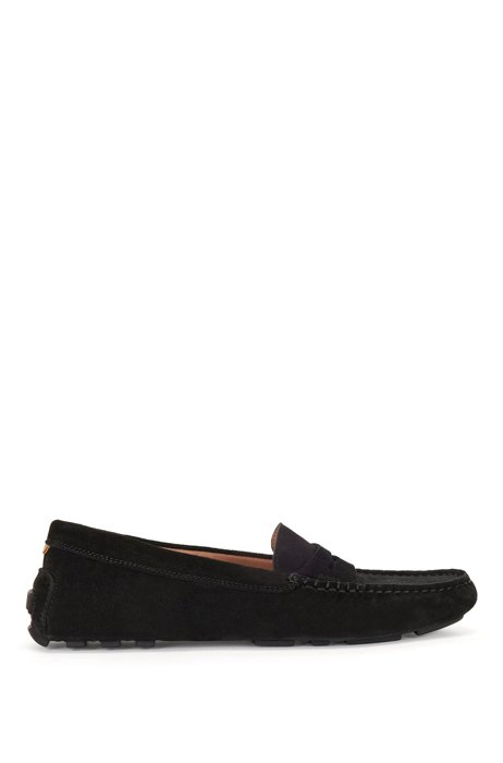 Driver moccasins in Italian suede with logo details, Black