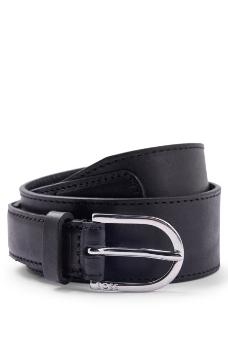 Italian-leather waist belt with tapered tip, Black