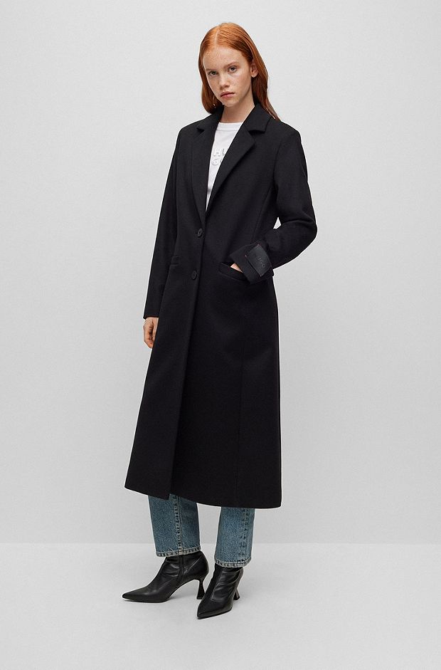 Longline relaxed-fit coat in a wool blend, Black