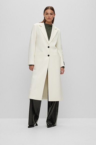 Longline relaxed-fit coat in a wool blend, White
