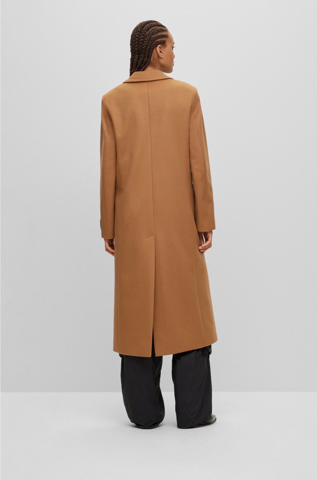 Longline relaxed-fit coat in a wool blend, Brown