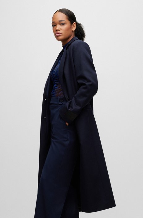 Longline relaxed-fit coat in a wool blend, Dark Blue