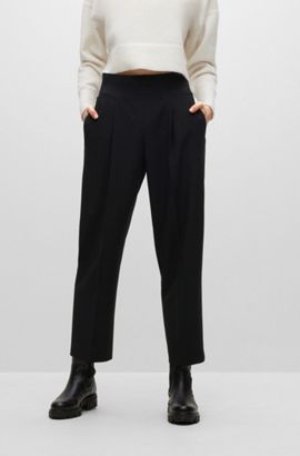 Slacks and Chinos Straight-leg trousers Womens Clothing Trousers BOSS by HUGO BOSS Drawstring-waist Regular-fit Trousers In Faux Leather in Black 