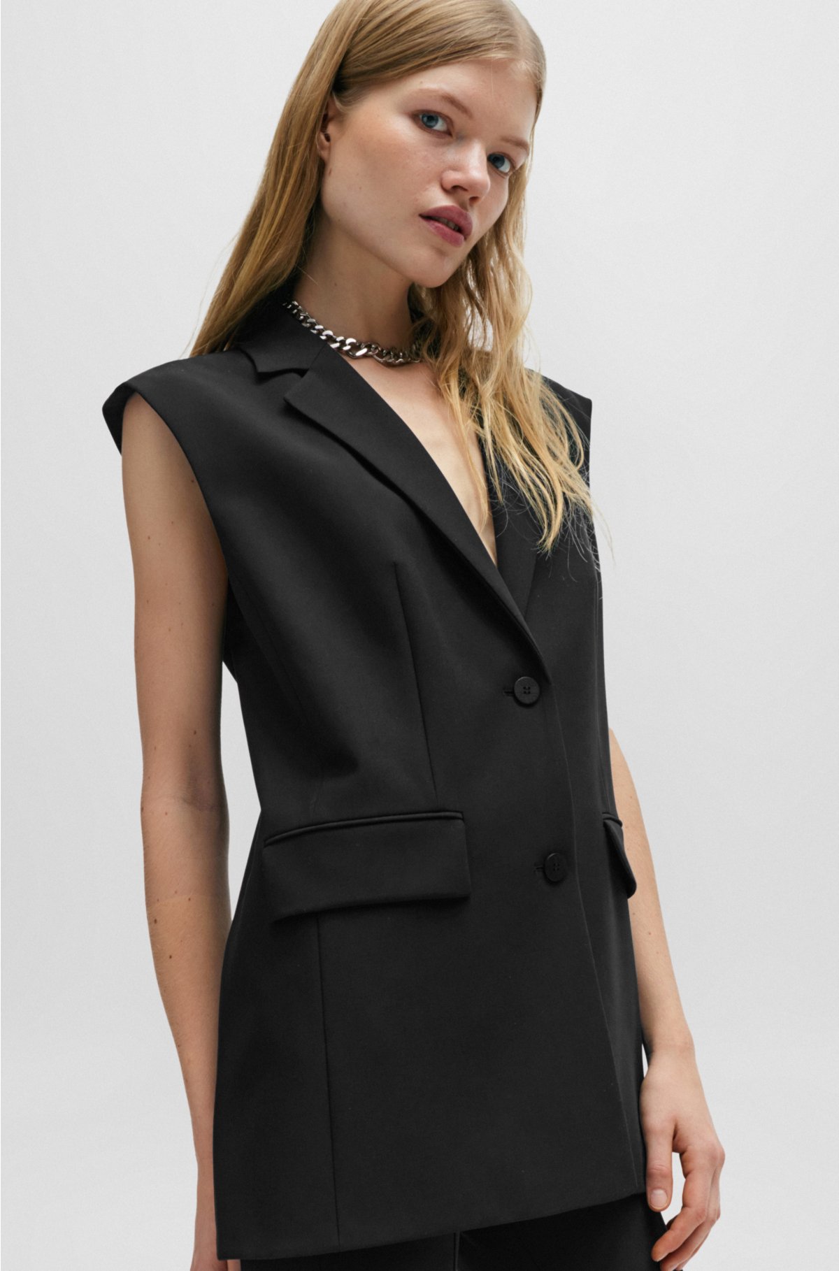 Regular-fit long-length waistcoat with logo lining, Black
