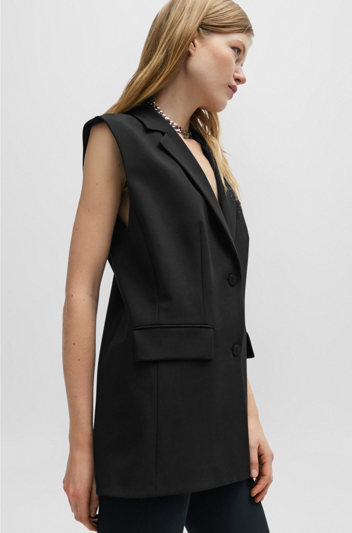 Regular-fit long-length waistcoat with logo lining, Black