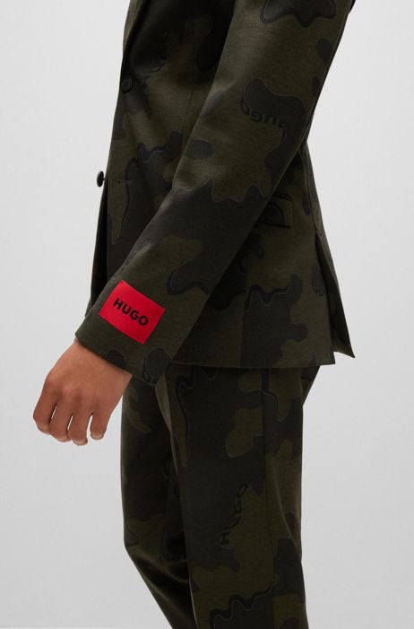 BOSS by HUGO BOSS Extra Slim-Fit Anzug aus Performance-Stretch mit Camouflage-Muster in Schwarz für Herren Herren Bekleidung Anzüge Zweiteilige Anzüge 
