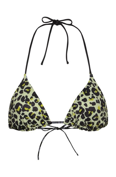 Animal-print bikini top with branding, Patterned