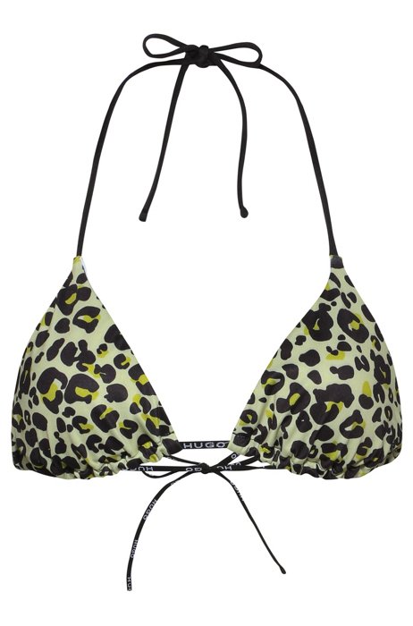 Animal-print bikini top with branding, Patterned