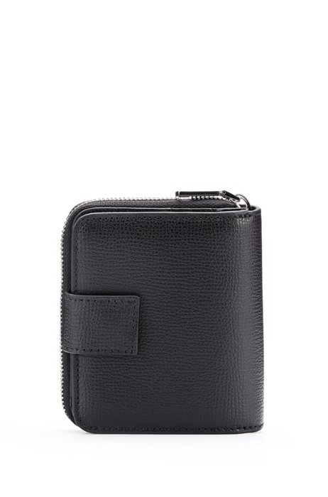 Grained-leather wallet with silver-tone effect, Black