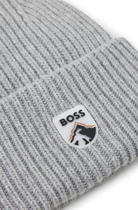 One Size Fits Most Hugo Boss Mens Basic Tonal Logo Knit Beanie Hat 