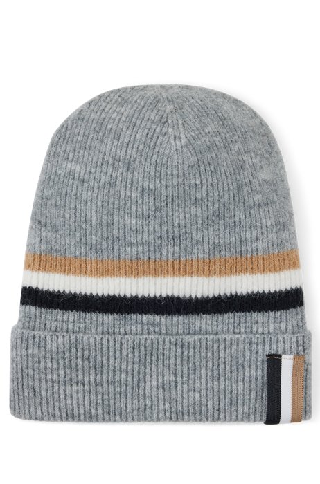Ribbed beanie hat with signature stripes, Silver