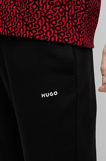 HUGO 雨果撞色徽标装饰棉质毛圈布运动裤,  001_Black