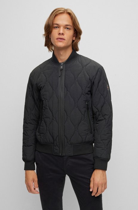 Water-repellent padded bomber jacket with orange piping, Black