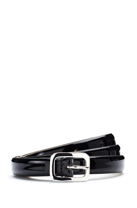 Cinturón con detalles de piel sintética y logo grabado, Negro