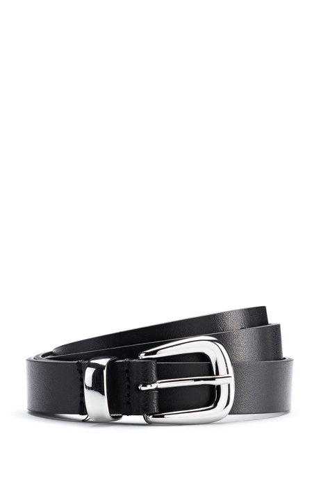 Pin-buckle belt in Italian leather with metal keeper, Black