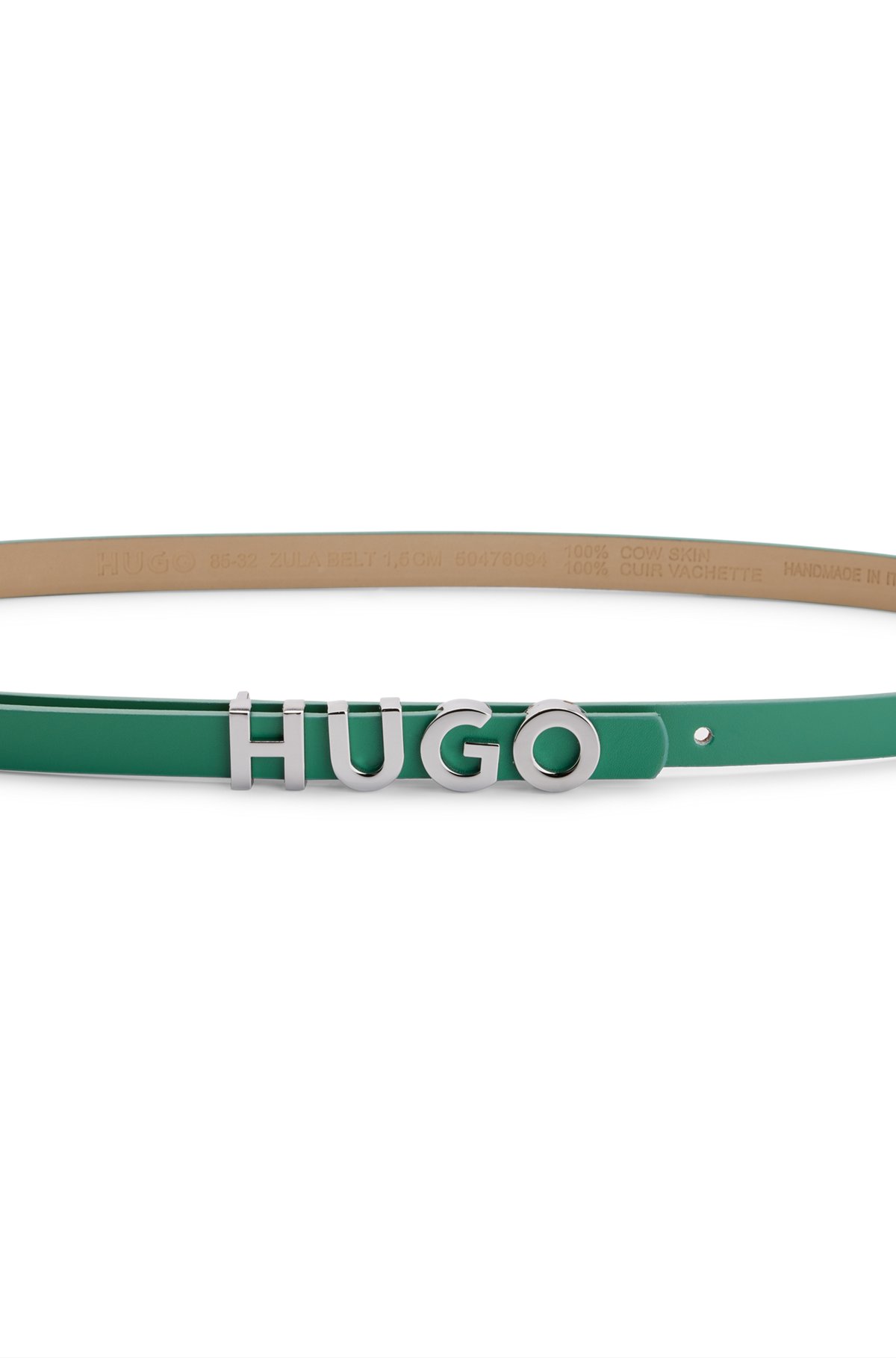 Italian-leather belt with logo buckle, Green