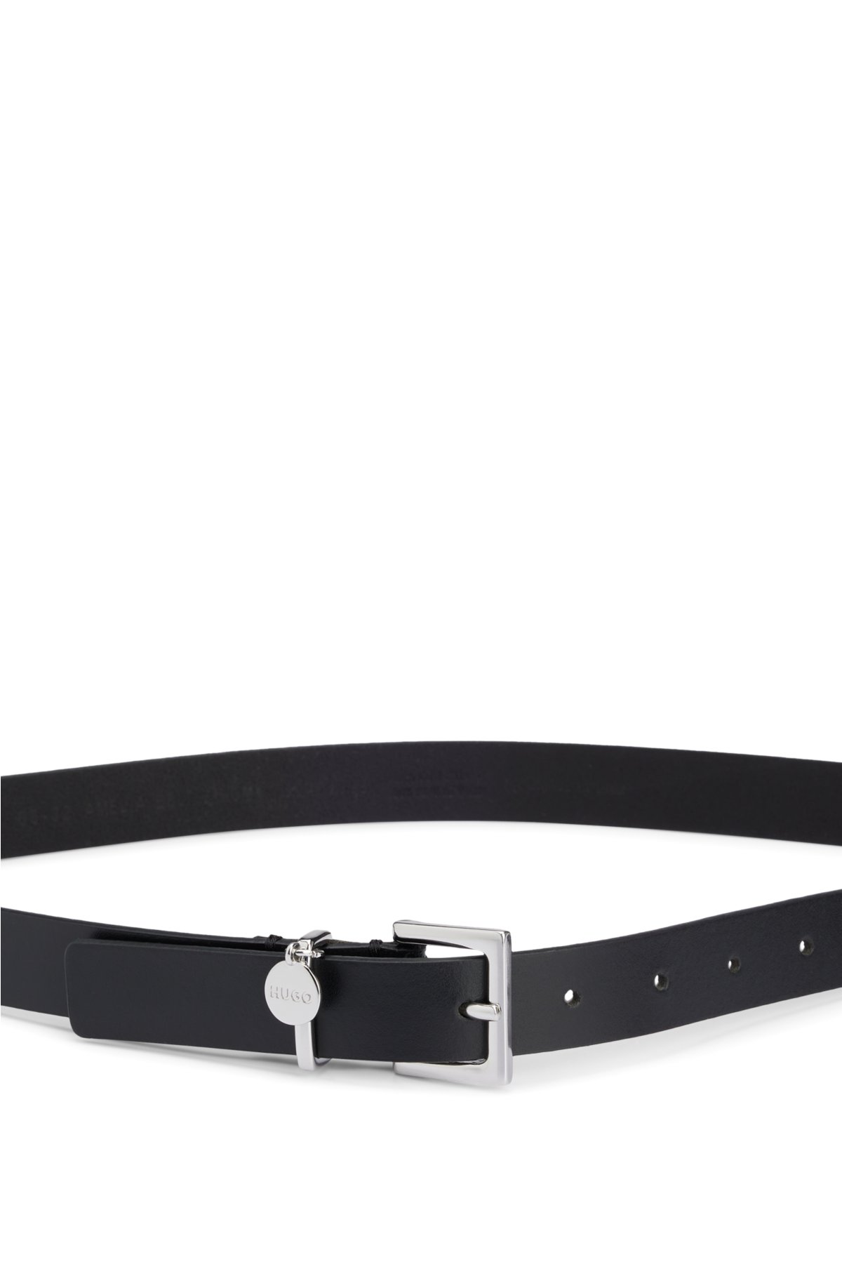 Italian-leather belt with logo-charm keeper, Black