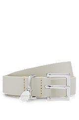 Italian-leather belt with logo-charm keeper, Natural