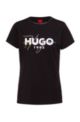 Cotton-jersey slim-fit T-shirt with layered logos, Black