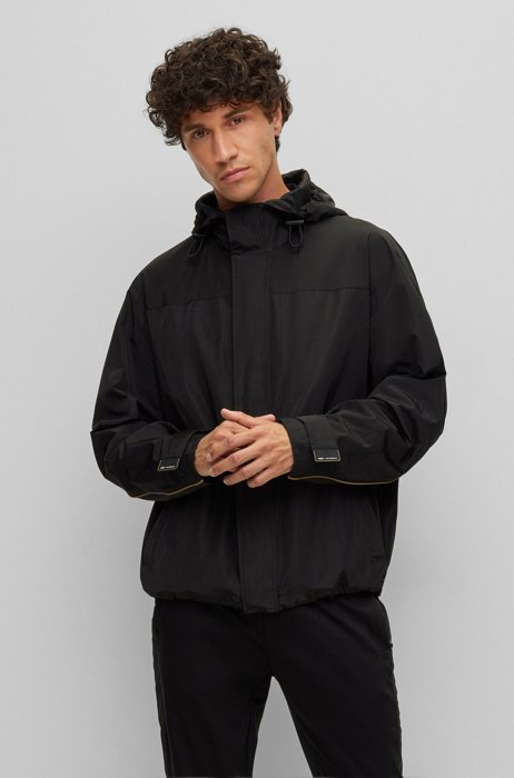 Porsche x BOSS water-repellent hooded jacket with collaborative branding, Black
