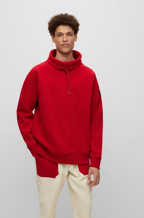 Cotton-blend regular-fit sweatshirt with logo patch, Red