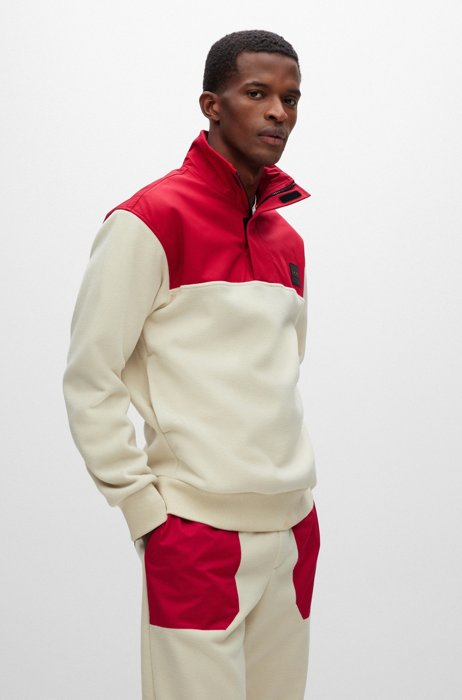 Relaxed-fit sweater van polarfleece met logopatch, Wit
