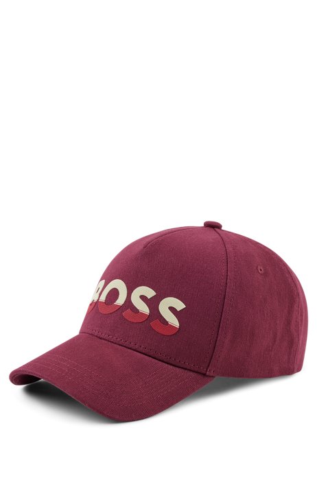 Cotton-twill cap with color-blocked logo print, Dark pink