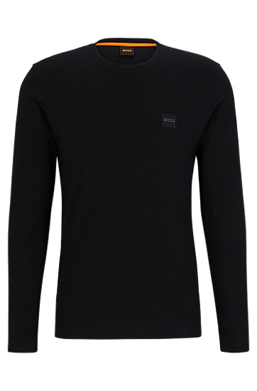 BOSS 博斯常规版型徽标饰片棉质平纹针织 T 恤,  001_Black