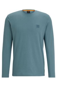 T-shirt en jersey de coton avec patch logo, Bleu