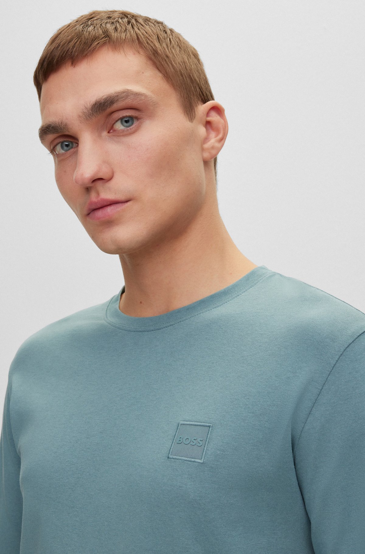 T-shirt i bomuldsjersey med logomærke, Blå