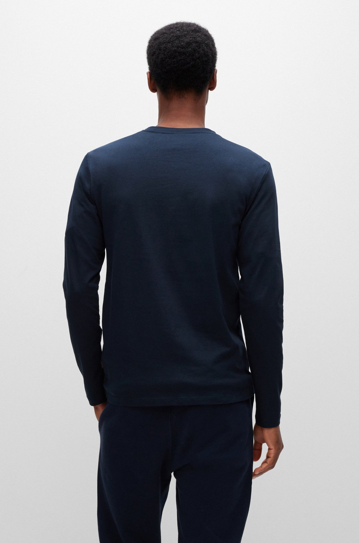 T-shirt en jersey de coton avec patch logo, Bleu foncé