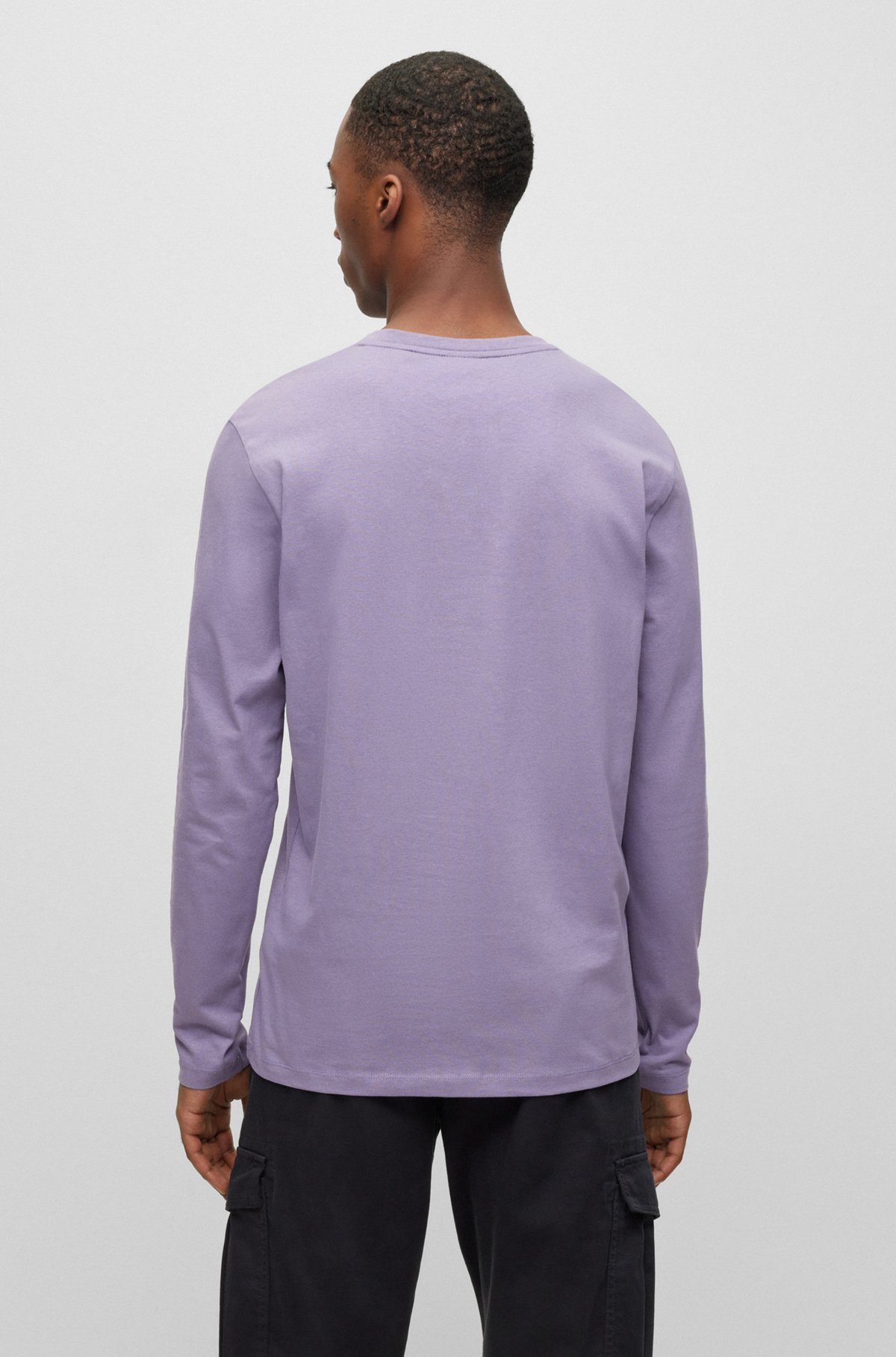 Cotton-jersey T-shirt with logo patch, Purple